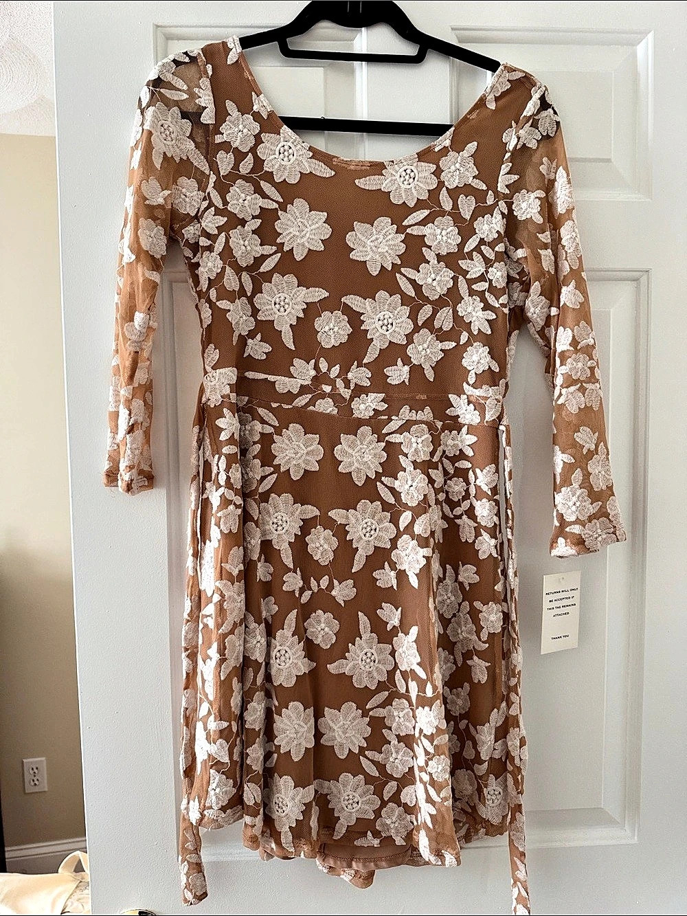 For Love & Lemons Floral Mini Dress in Brown & White Size Large NWT
